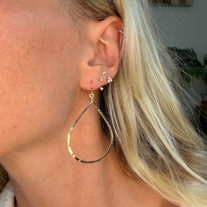 #23 Gold Handmade Hammered Large Teardrop Dangle Earrings