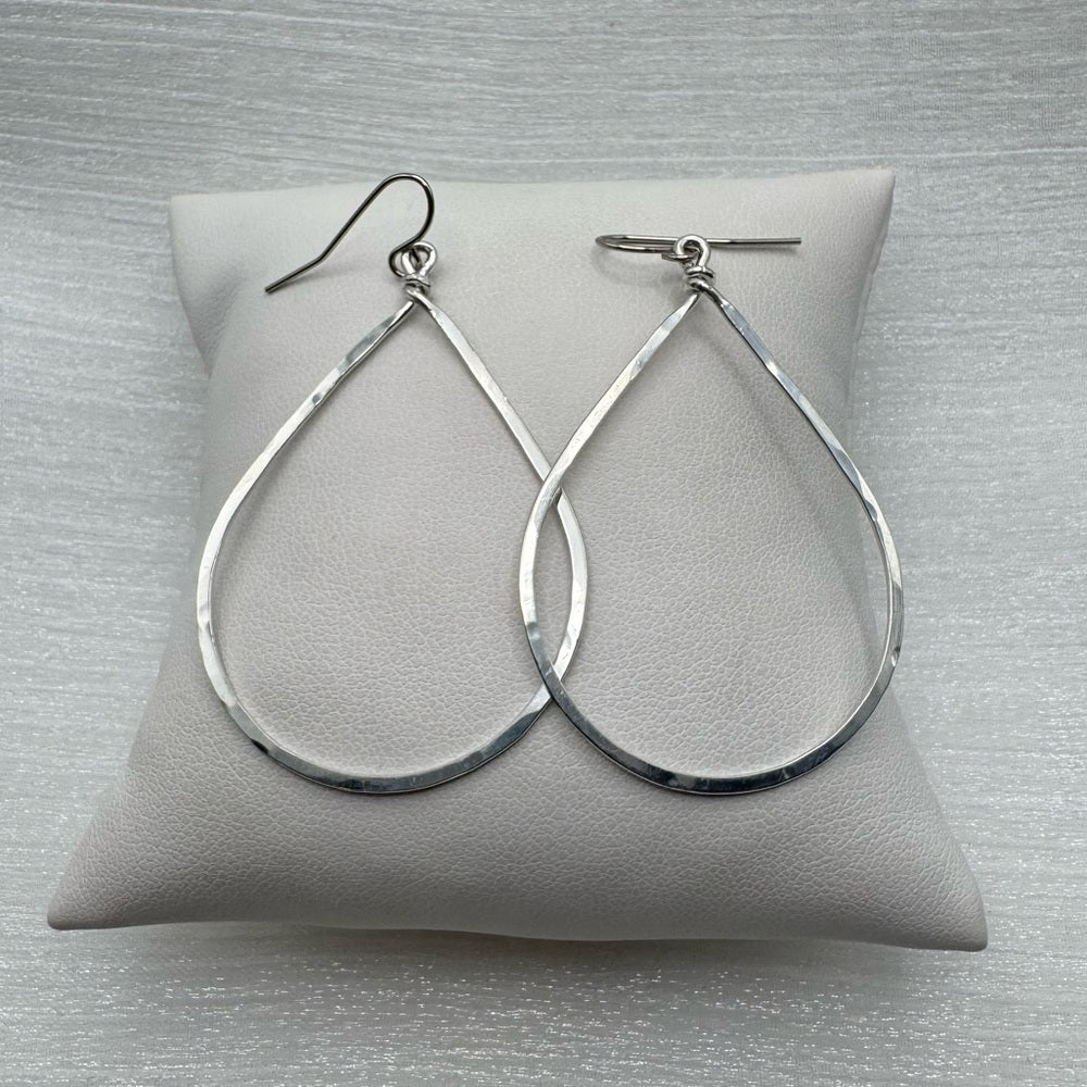 #40 Silver Handmade Hammered Small Teardrop Dangle Earrings