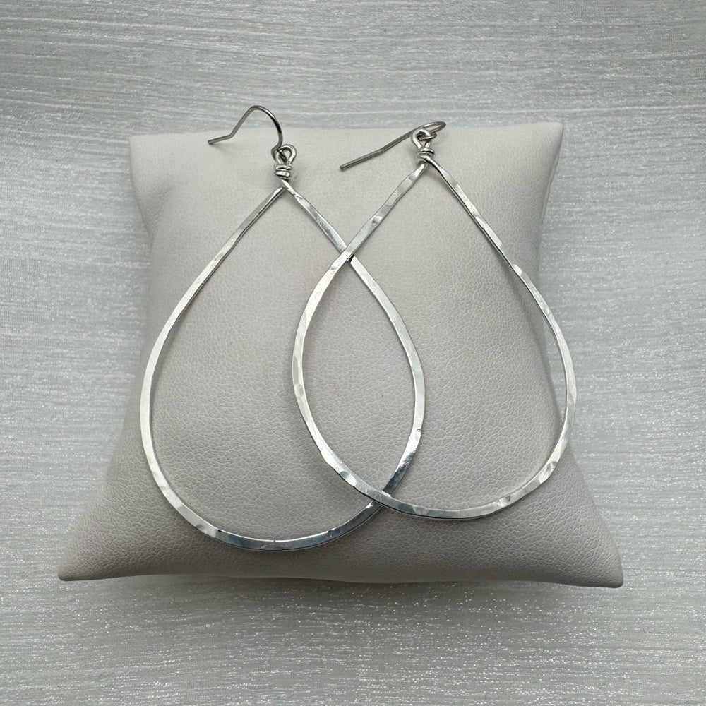 #47 Silver Handmade Hammered Large Teardrop Dangle Earrings