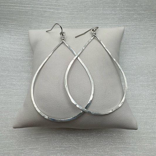 #47 Silver Handmade Hammered Large Teardrop Dangle Earrings