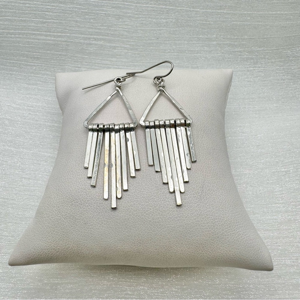 #68 Silver Handmade Hammered Triangle Windchime Dangle Earrings