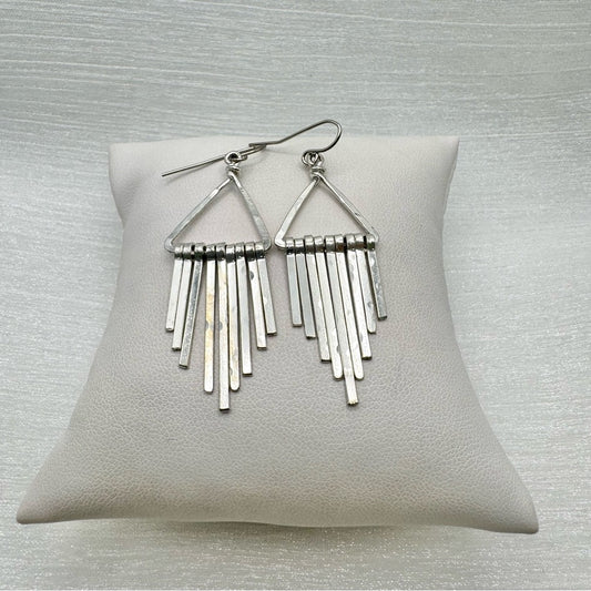 #68 Silver Handmade Hammered Triangle Windchime Dangle Earrings