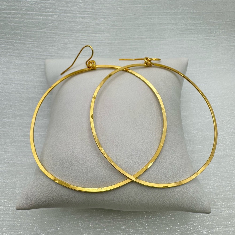 #63 Gold Handmade Hammered XL Circle Dangle Earrings