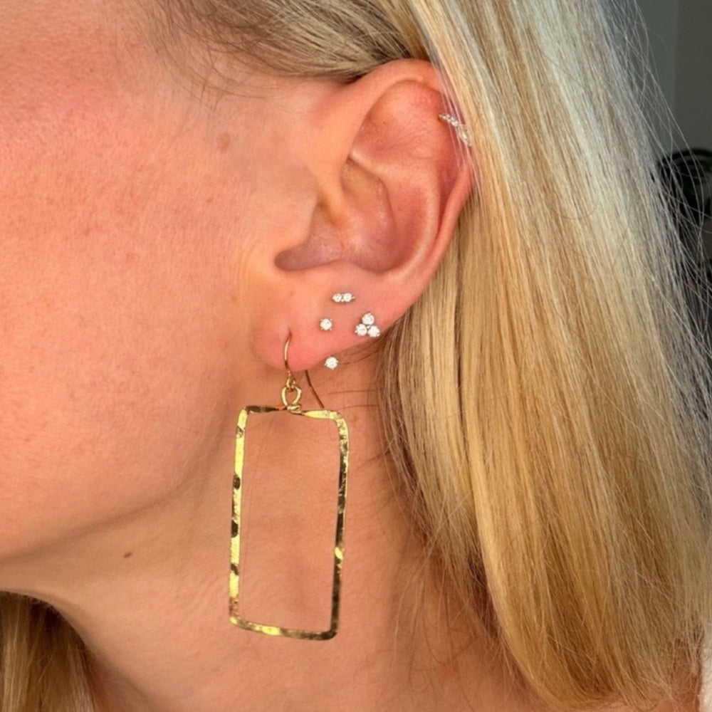 #31 Gold Handmade Hammered Rectangle Dangle Earrings