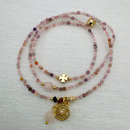 Rose Quartz and Mixed Gemstone Adjustable Necklace