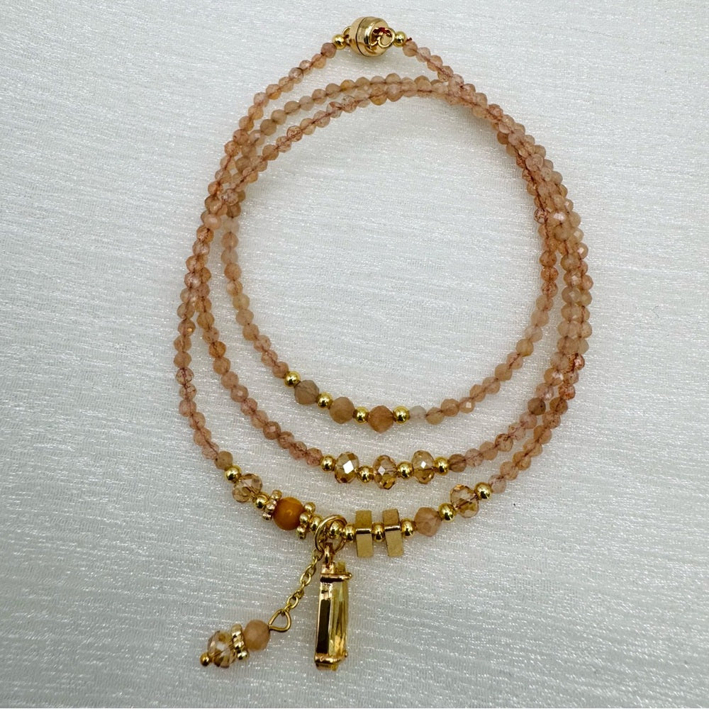 Sunstone and Peach Moonstone Adjustable Necklace