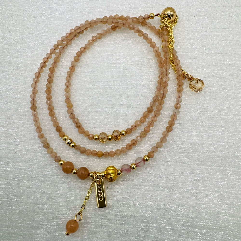 Sunstone and Peach Moonstone Adjustable Necklace