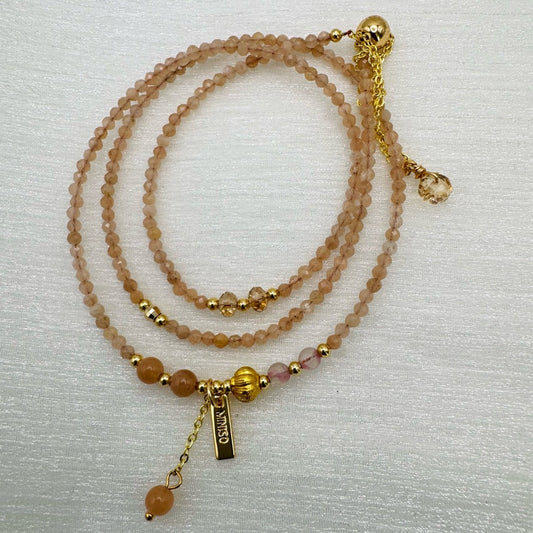 Sunstone and Peach Moonstone Adjustable Necklace