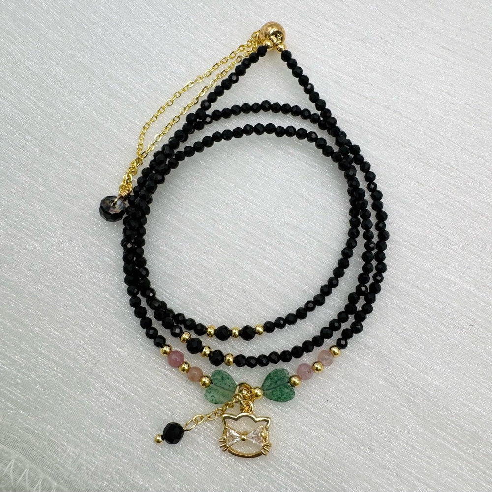 Black Spinel and Green Adventurine Adjustable Necklace