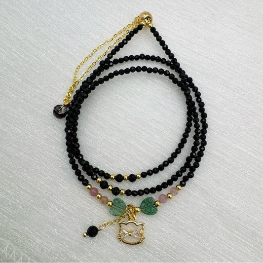 Black Spinel and Green Adventurine Adjustable Necklace