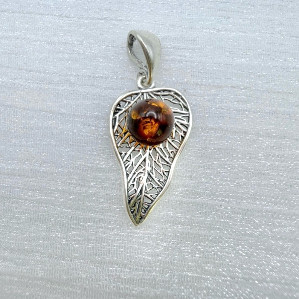 Baltic Amber Leaf Pendant