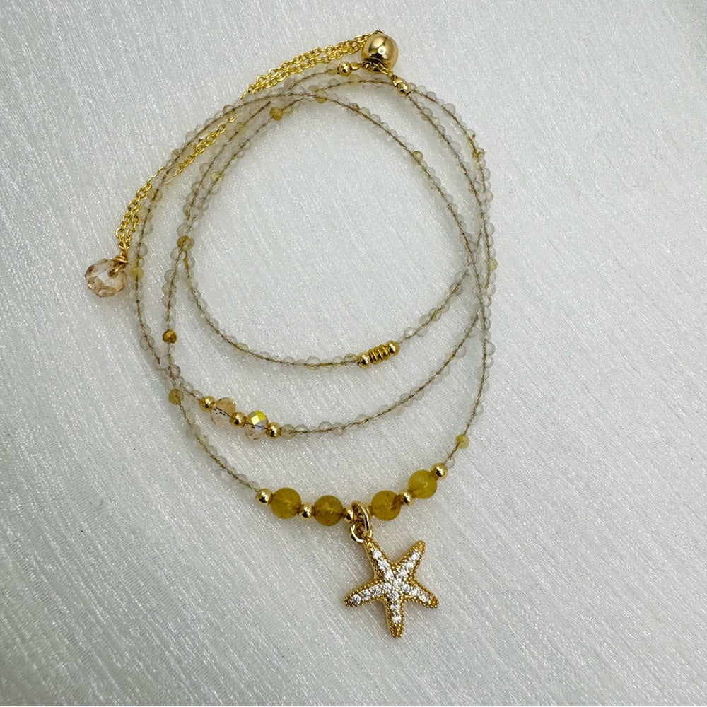 Golden Rutile & Clear Quartz Adjustable Necklace