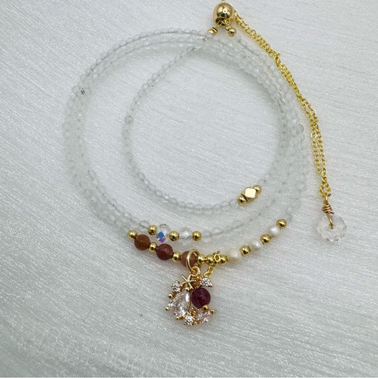 Clear Quartz & Peach Moonstone Adjustable Necklace