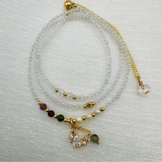 Clear Quartz and Rainbow Tourmaline Adjustable Necklace