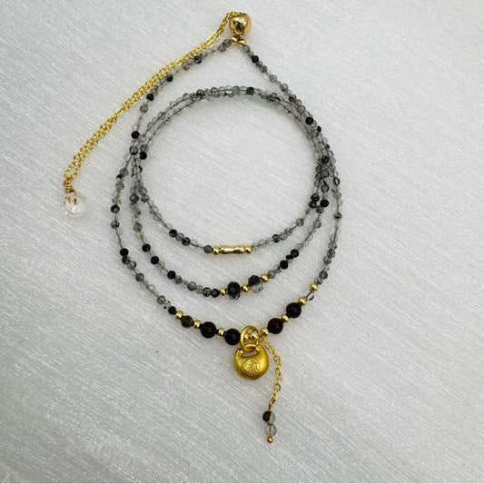 Clear Quartz and Black Tourmaline Adjustable Necklace