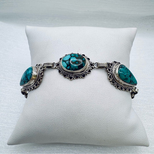 S925 Turquoise Flower and Teardrop Bracelet