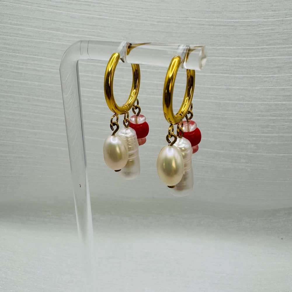 Carnelian Mixed Gemstone Pearl Handmade Hoops