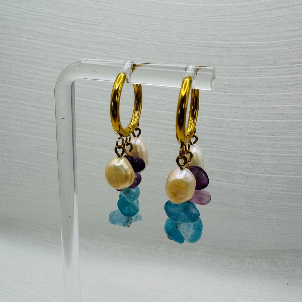 Fluorite & Freshwater Pearl Handmade Hoops