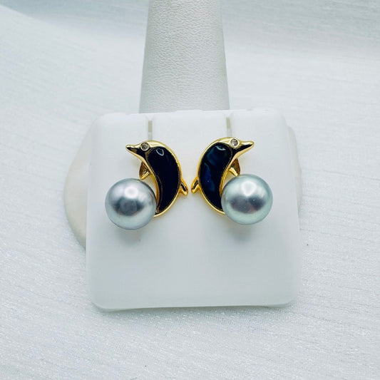 Dolphin Abalone and Pearl Stud Earrings