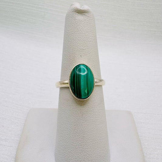 S925 Oval Malachite Ring