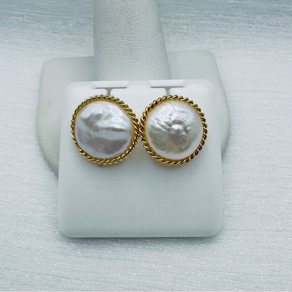 Pearl Stud Earrings with Gold Outer Detailing