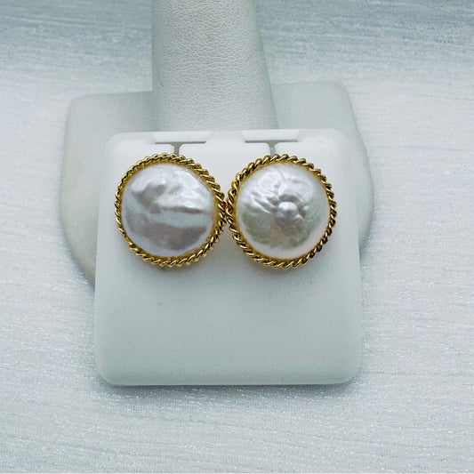 Pearl Stud Earrings with Gold Outer Detailing