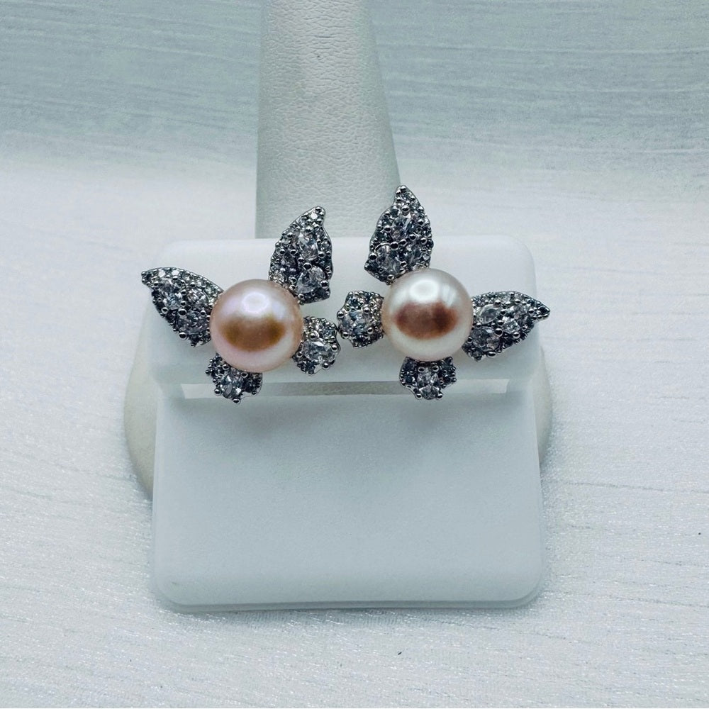 Butterfly Pearl Stud Earrings