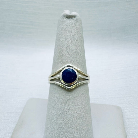 S925 Round Lapis With Silver Detail Ring
