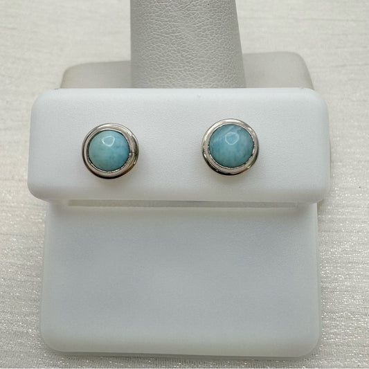 S925 Double Band Larimar Stud Earrings