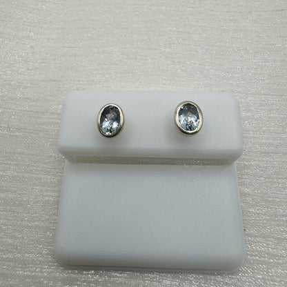 S925 Oval Swiss Blue Topaz Stud Earrings