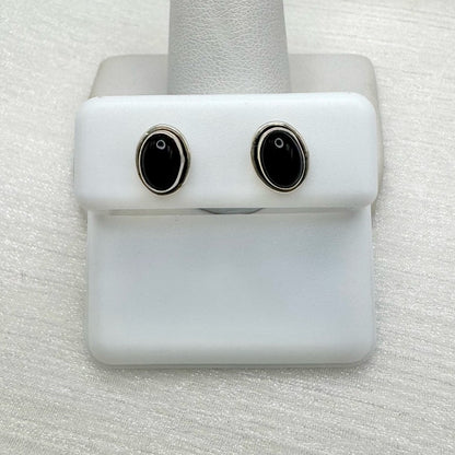 S925 Oval Black Onyx Stud Earrings