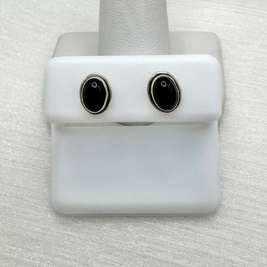 S925 Oval Black Onyx Stud Earrings