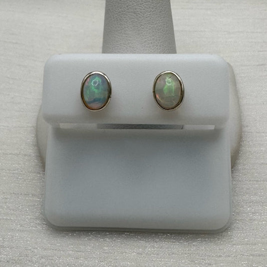 S925 Double Band Oval Ethiopian Opal Stud Earrings