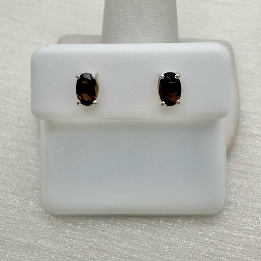 S925 Oval Smoky Quartz Stud Earrings