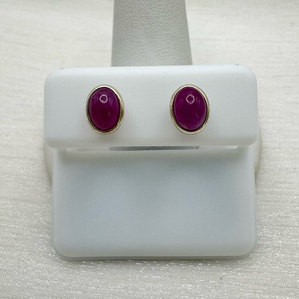 S925 Oval Ruby Stud Earrings