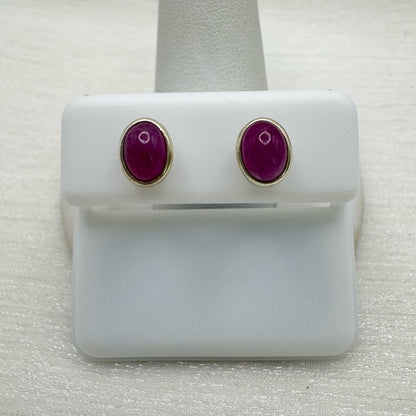 S925 Oval Ruby Stud Earrings