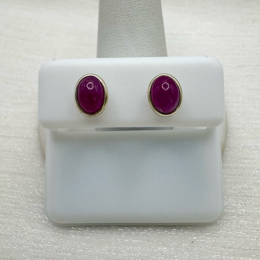 S925 Oval Ruby Stud Earrings