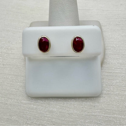 S925 Oval Ruby Stud Earrings