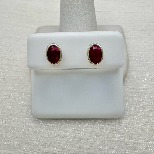 S925 Oval Ruby Stud Earrings