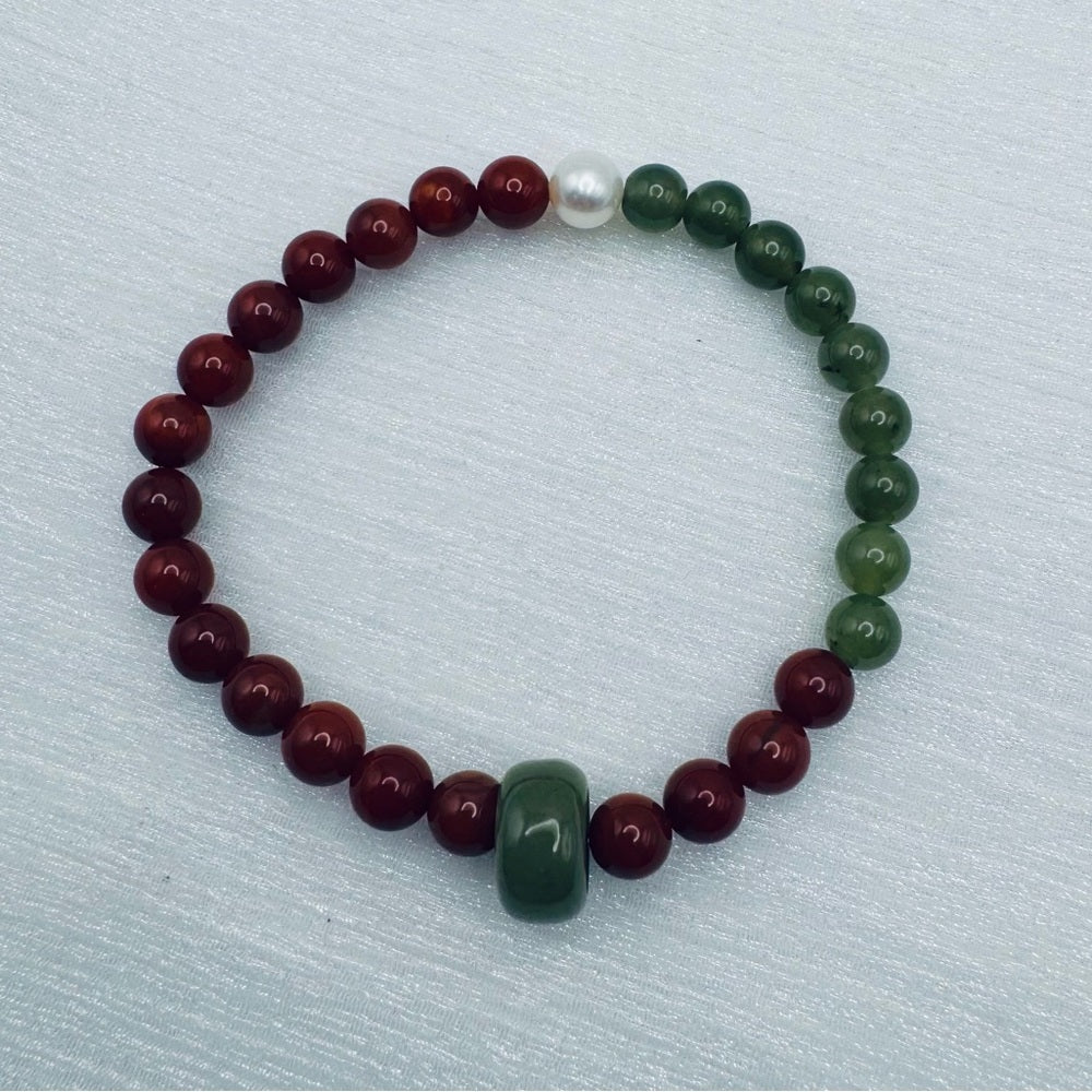 Green & Red Jade Stretchy Bracelet