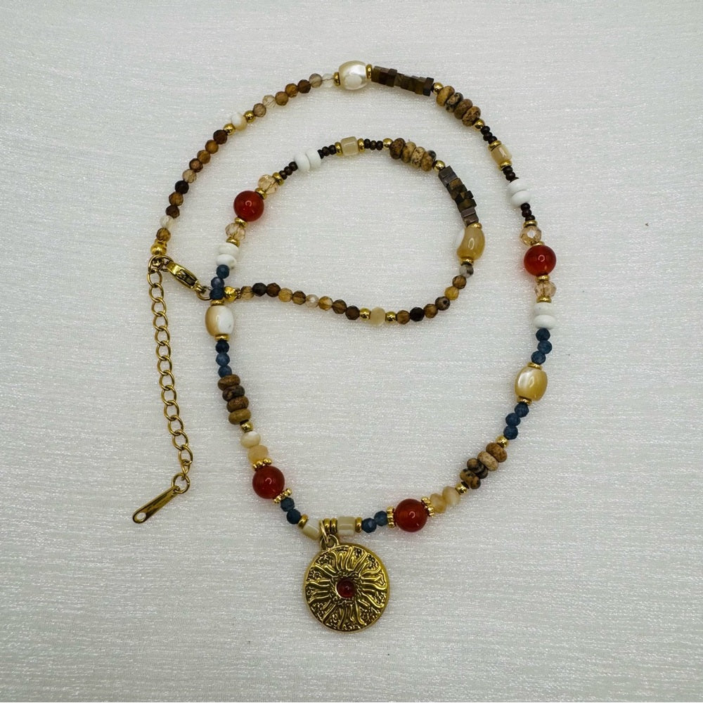 Tigers Eye, Carnelian, and Lapis Gemstone Necklace
