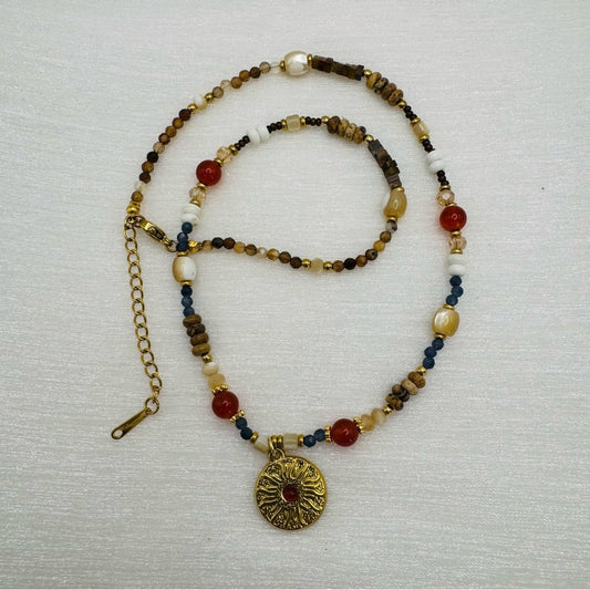 Tigers Eye, Carnelian, and Lapis Gemstone Necklace