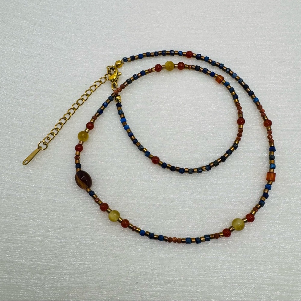 Lapis and Carnelian Mixed Gemstone Necklace