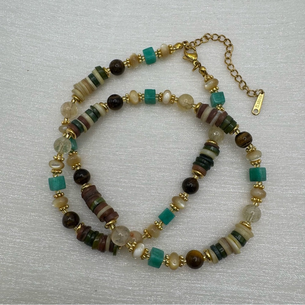 Citrine, Amazonite, Tigers Eye Mixed Gemstone Necklace