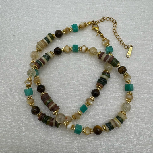 Citrine, Amazonite, Tigers Eye Mixed Gemstone Necklace