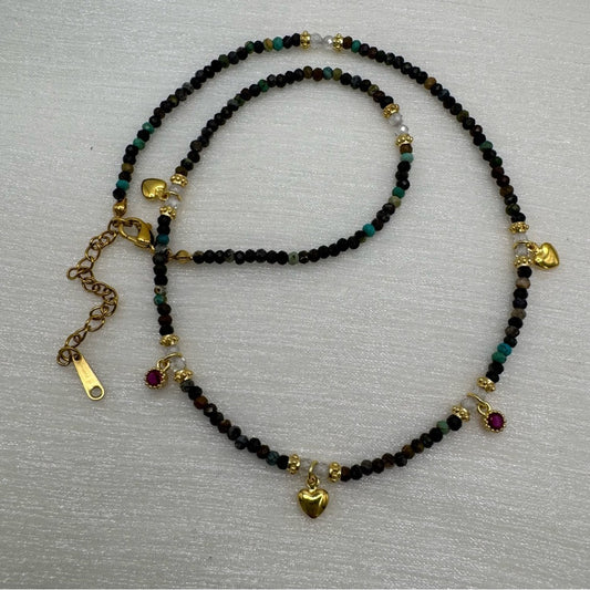 African Turquoise Mixed Gemstone Heart Necklace