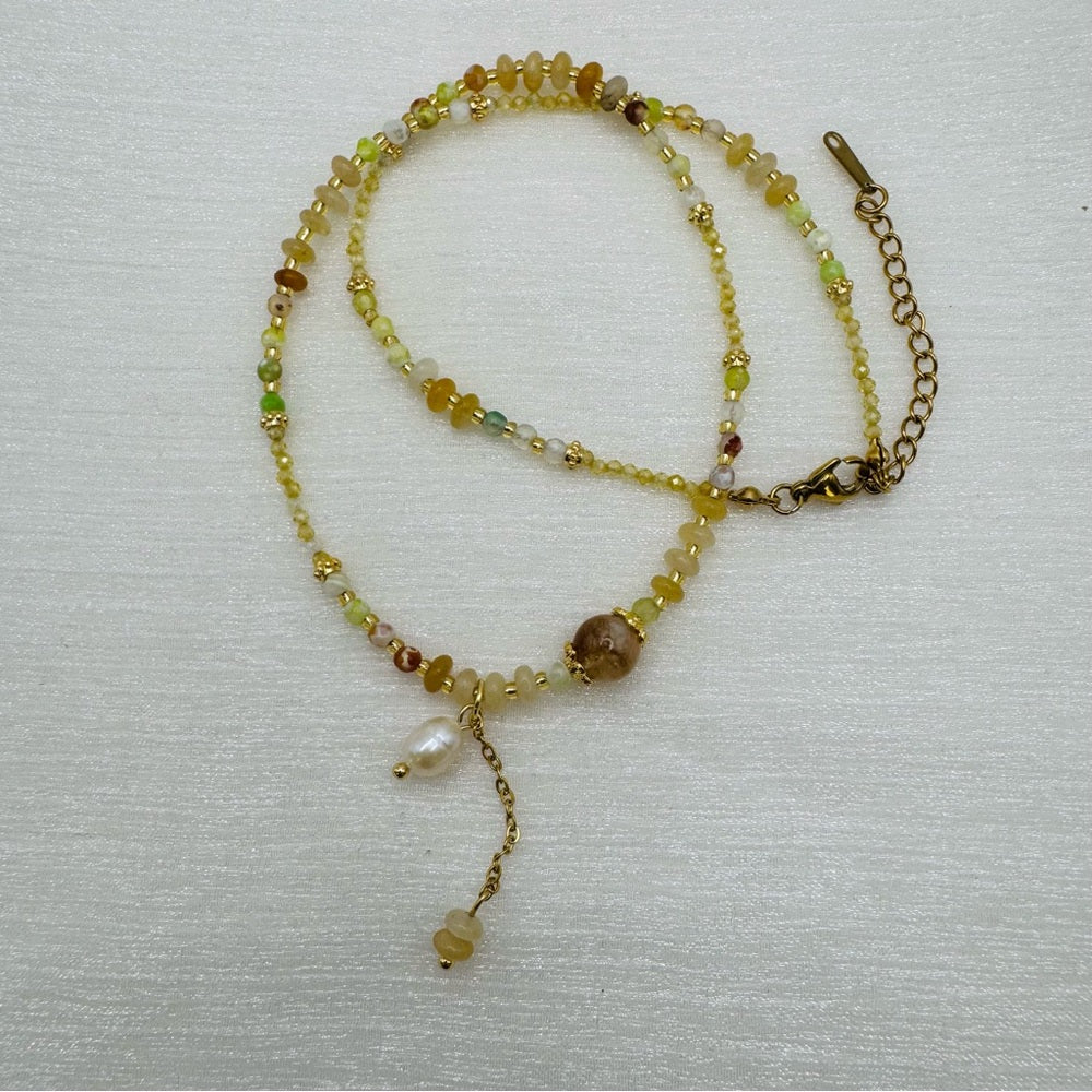 Lemon Jade & Golden Healer Gemstone Necklace Style #16