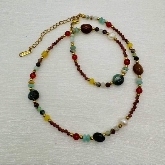 Sandstone, Carnelian and Mixed Gemstone  Necklace