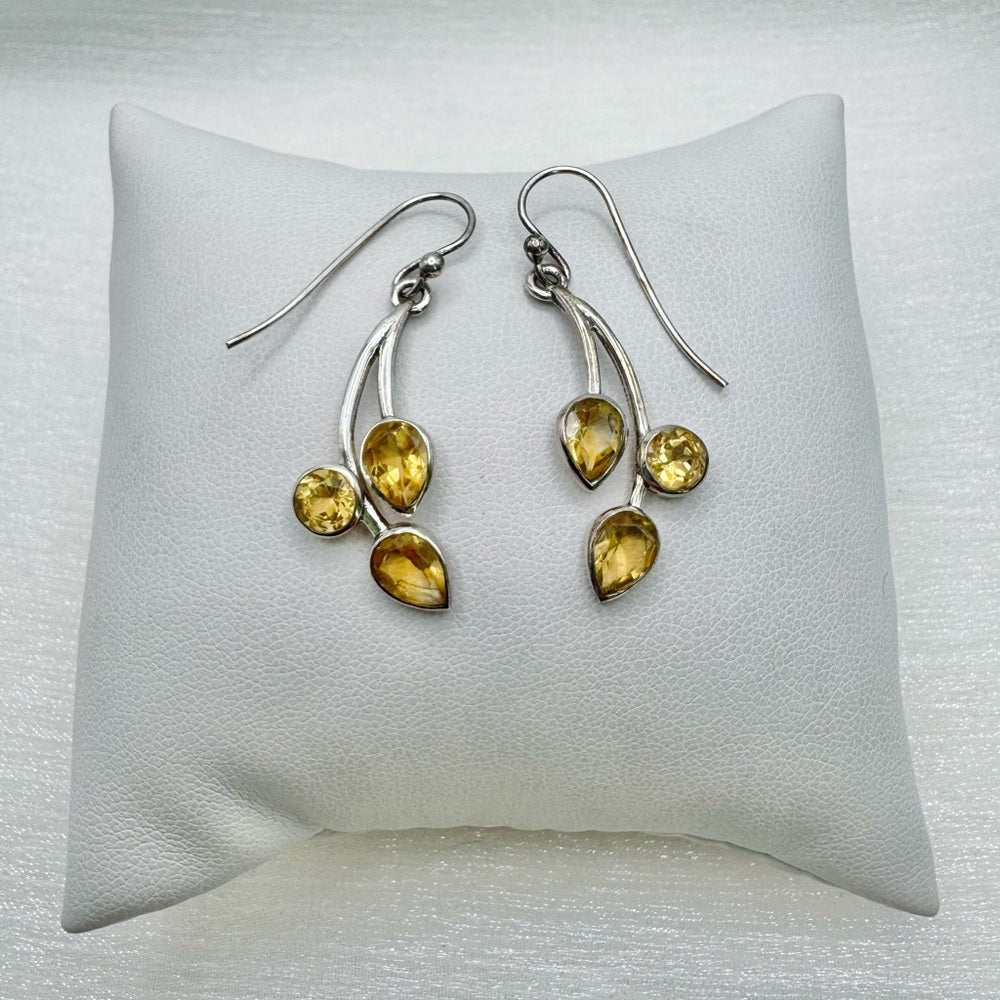 S925 Citrine Dangle Leaf Earrings
