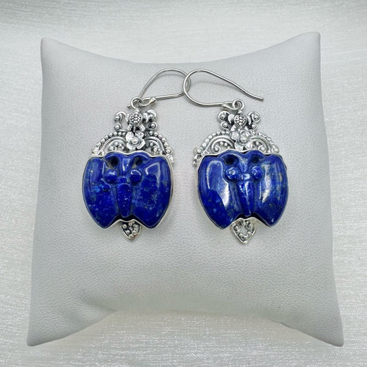 Butterfly Lapis Dangle Earrings S925 Sterling Silver